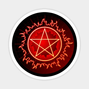 flaming pentagram pentacle in red and black Magnet