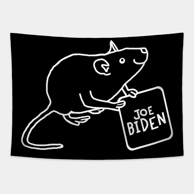 Minimal Line Drawing of Rat with Joe Biden Sign Tapestry by ellenhenryart