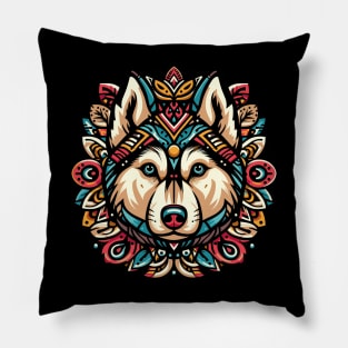 Design head husky tribal style Pillow