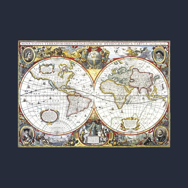 Antique Old World Double Hemisphere Map by Hendrik Hondius, 1630 by MasterpieceCafe