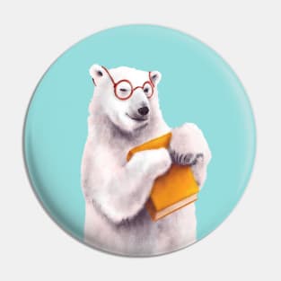 Smart Polar Bear Book Lover Pin