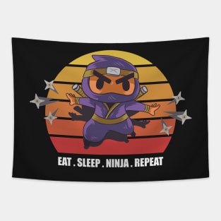 Retro Eat Sleep Ninja Repeat Tapestry