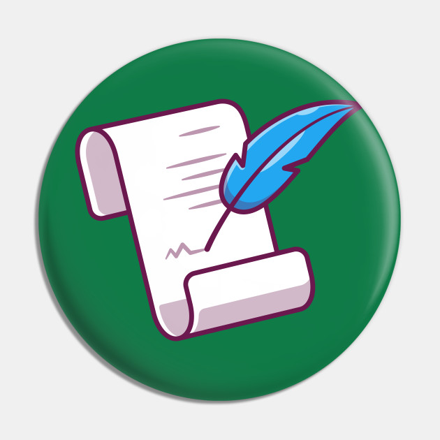 Quill Writing On Paper Cartoon - Paper - Pin | TeePublic Quill Writing On Paper Cartoon - Paper - Pin | TeePublic