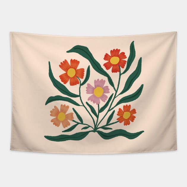 Folksy Modern Flowers Tapestry by haleyum