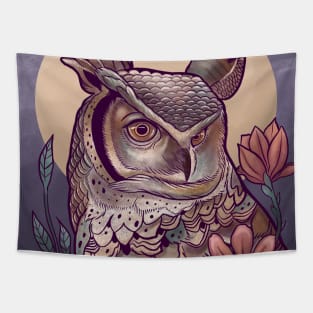 Moon Owl Art Tapestry