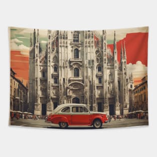Duomo di Milano Italy Vintage Tourism Travel Poster Tapestry
