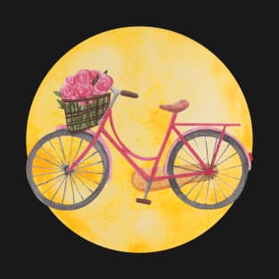 Girly Bicycle with flowers Yellow Pink T-Shirt