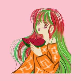 Anime Japanese cartoon style , watermelon girl T-Shirt