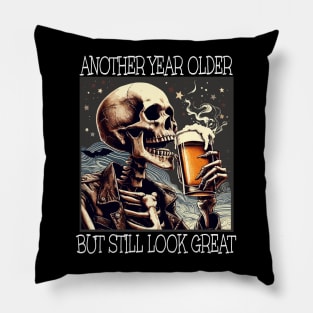 Birthday Mens Beer Drinking Skeleton Pillow