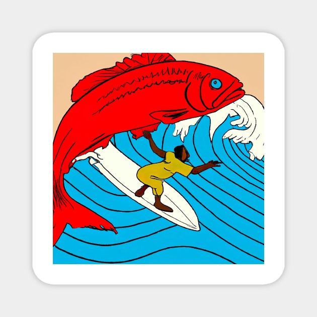 Big fish surfing Magnet by KFX Productions