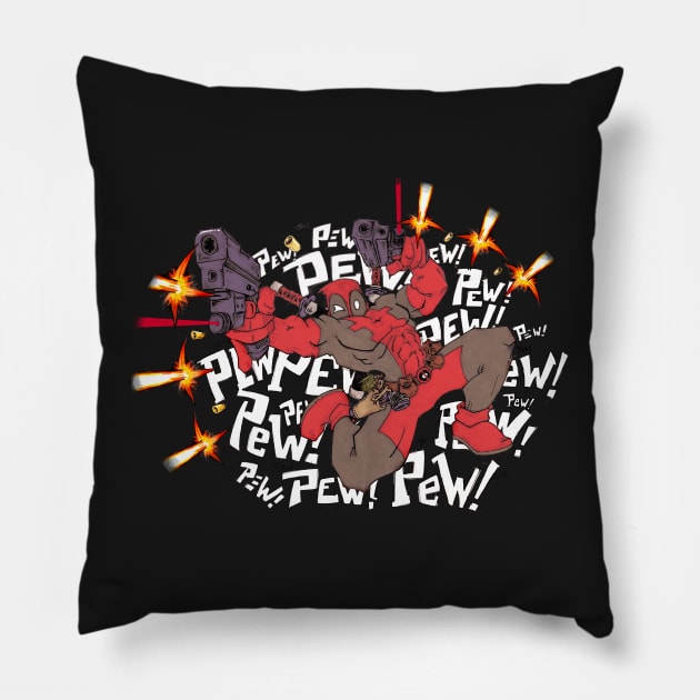 Deadpewpewpew! Pillow by fromthemindof