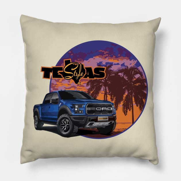 Texas-Style Ford Truck beach scene blue colors Pillow by CamcoGraphics