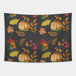 Autumn Pumpkin Leaves Tapestry