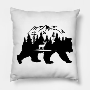 Bear, Deer and Mountains Pillow