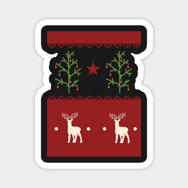 Traditional Christmas Tree Deer Scandinavian Aesthetic Pattern Magnet by retroyule