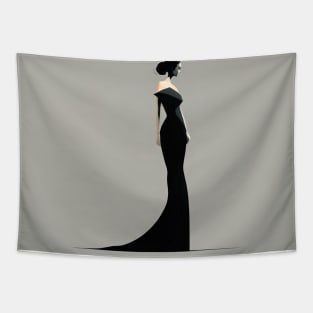 [AI Art] Lady in black, Minimal Art Style Tapestry