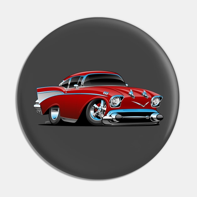 Classic hot rod 57 muscle car, low profile, big tires and rims, candy apple red cartoon Pin by hobrath