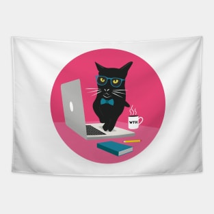 Work From Home Cat (Circle Design) Tapestry