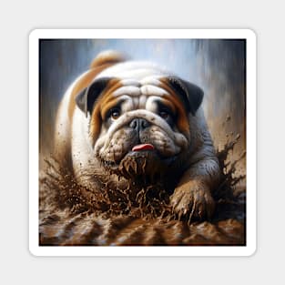 English Bulldog Playing in the Mud Magnet