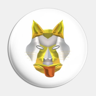 Futuristic Fantasy Wolf Fox Coyote Dog Canine Hybrid Mask (White Background) Pin