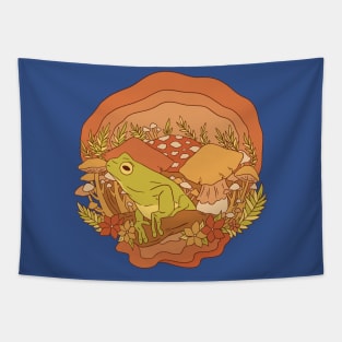 Cottagecore Aesthetic Mushrooms and Frog Tapestry