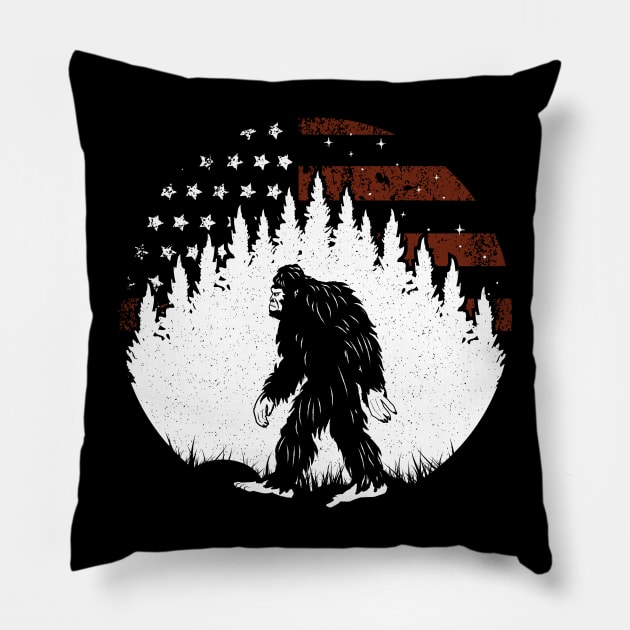 Bigfoot American Flag Pillow by Tesszero