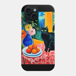 Cute Black Cat with Fruit and Flowers Still Life Painting Phone Case