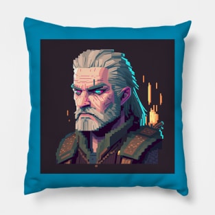 Pixel art illustration of the concentrated Witcher Geralt Pillow