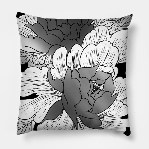 Flower Casual peony classy tattoo design Pillow by Blacklinesw9