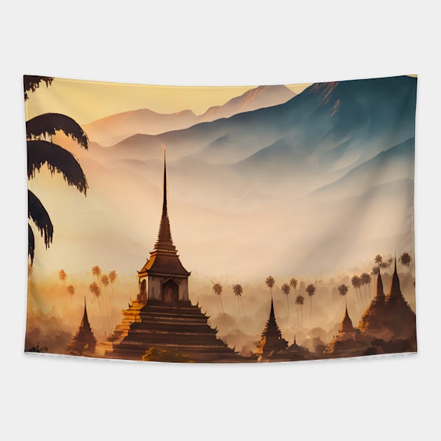 Chiang Mai Thailand No. 1: Mountain Paradise; Temples in Northern Thailand Tapestry by Puff Sumo