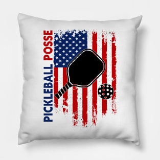 Pickleball Posse, Cool design With A racket and A vintage American Flag Pillow