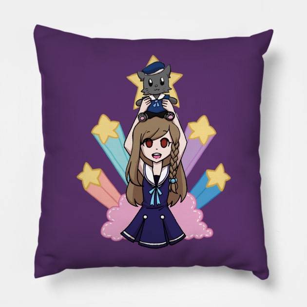 Anime Sailor Girl Celebrating Pillow by TonTomDesignz