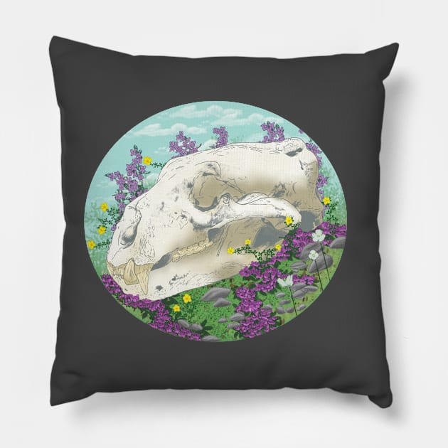 Polar Bear Skull and Flora Pillow by TrapperWeasel