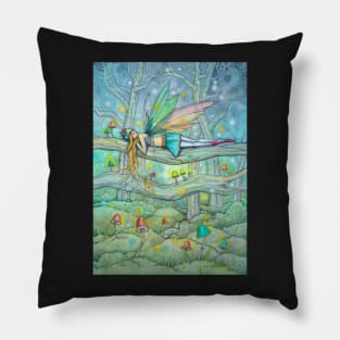 Enchanted Forest Fairy and Mushrooms Fantasy Art by Molly Harrison Pillow