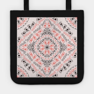 Floral trellis in coral and dark chocolate Tote