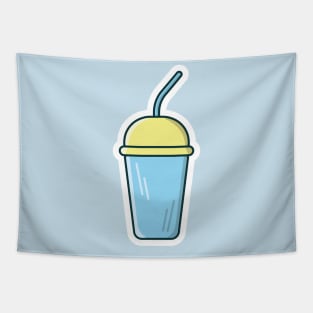 Soda Soft Drink Cup with Straw Sticker vector illustration. Drink object icon concept. Disposable plastic beverage cup with tube for soda sticker design with shadow. Tapestry