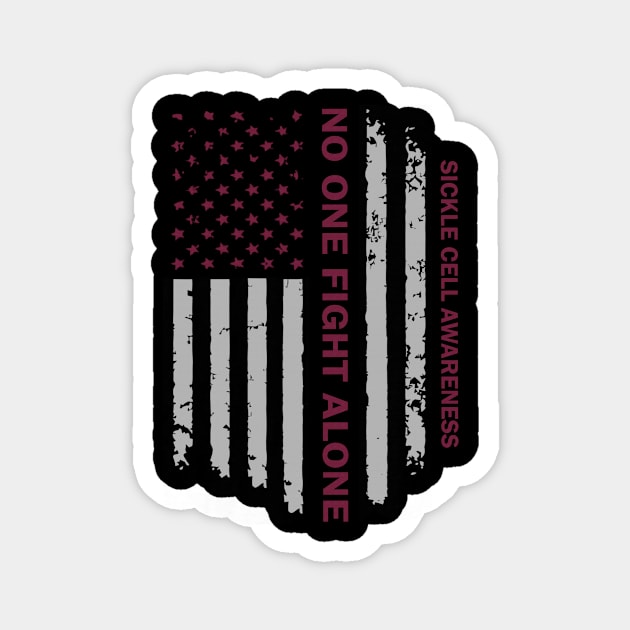 No One Fight Alone Sickle Cell Awareness Flag American Burgundy Ribbon Warrior Magnet by celsaclaudio506