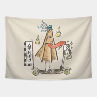 A cute Japanese folklore creature, Kasa Obake on an Old school Scooters Tapestry