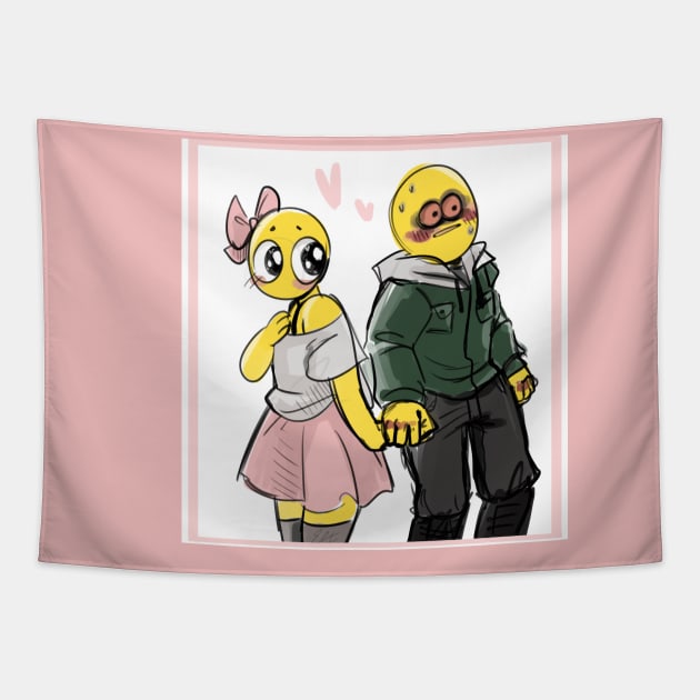 Cursed Emoji Couple Tapestry by Elisa_Arts