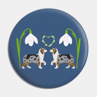 Blue Merle Australian Shepherd Dog with Spring Heart and Narcissus White Flower Pin