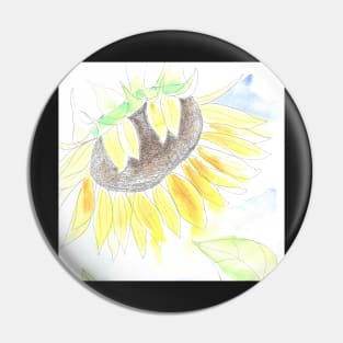 Sunflower with pencil and loose watercolor Pin