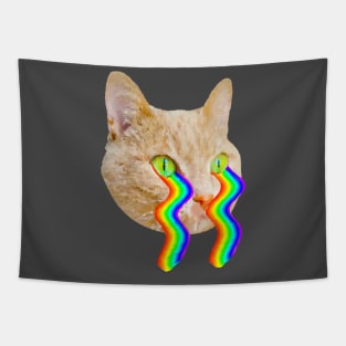 cat with rainbow waves flowing from eyes Tapestry