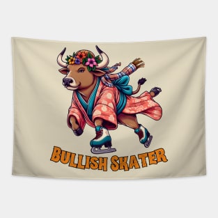 Ice skating cow Tapestry