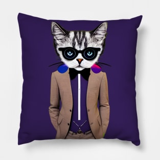 Moody Cat Wearing A Suit Pillow