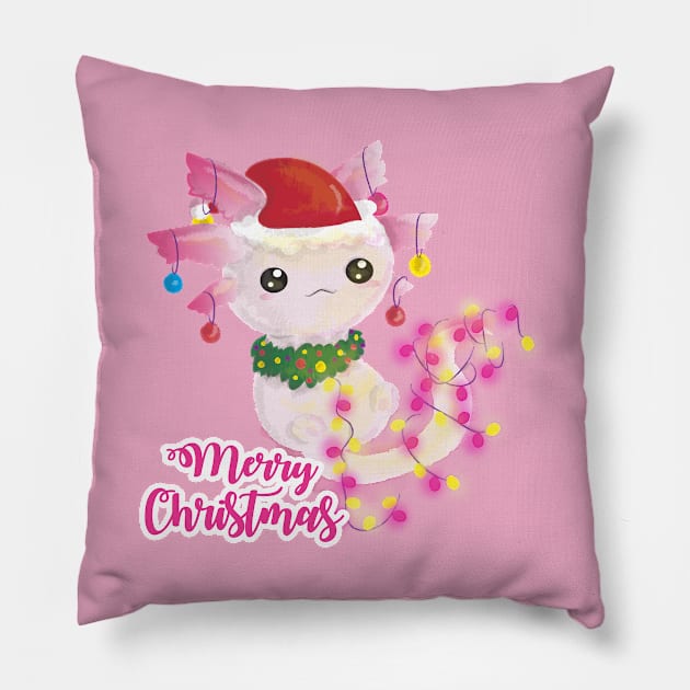 merry christmas axolotl santa Pillow by gossiprag