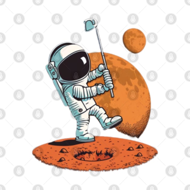 Astronaut playing golf in space by Bakr