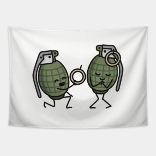 Hand grenade marriage proposal funny couples army Tapestry