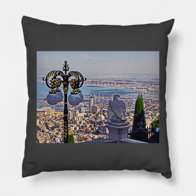 Haifa, Israel. View from Baha'i Gardens. Pillow by vadim19