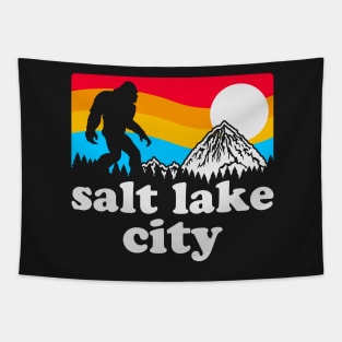 Salt Lake City Bigfoot, Funny Sasquatch Merch Retro Sunset Utah Bigfoot Tapestry