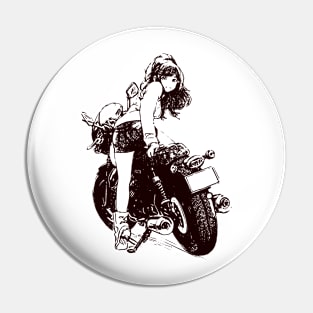 vintage and rebel lady biker on cafe racer bike Pin